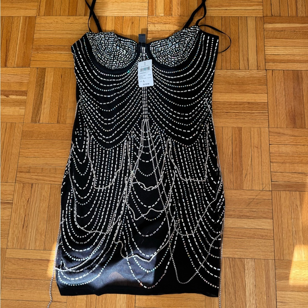 Windsor Black and Silver Beaded Mini Dress